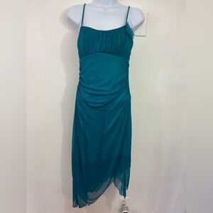 Vintage Y2K MIDI Dress Sparkle Asymmetric Hem Sheer Empire Waist Sz M Fairy